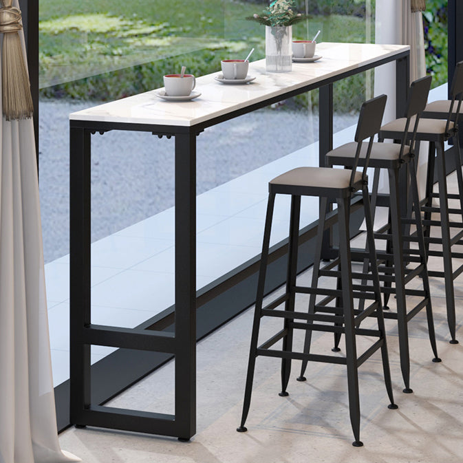 Industrial Black Iron Bar Table White Faux Marble Rectangle Top 41.3"H Bistro Table 63"L x 15.7"W x 41.3"H Without Chairs Clearhalo 'Bar Furniture' 'Bar Tables' 'bar_tables' 'furn' 'furn_bar_tables' 'Furniture' 'furniture_bar_tables' 'Kitchen & Dining Furniture' 4416577