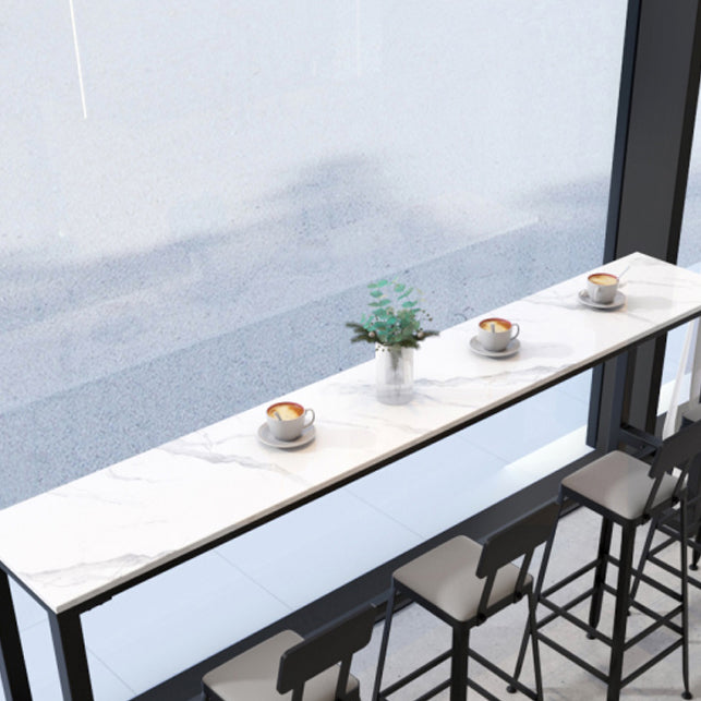 Industrial Black Iron Bar Table White Faux Marble Rectangle Top 41.3"H Bistro Table Clearhalo 'Bar Furniture' 'Bar Tables' 'bar_tables' 'furn' 'furn_bar_tables' 'Furniture' 'furniture_bar_tables' 'Kitchen & Dining Furniture' 4416580