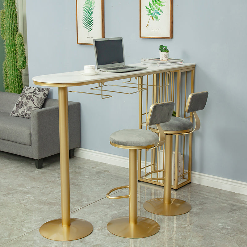 Glam Gold Iron Bar Table Faux Marble White Top Specialty 41.3"H Bistro Table 55.1"L x 15.7"W x 41.3"H Without Chairs Clearhalo 'Bar Furniture' 'Bar Tables' 'bar_tables' 'furn' 'furn_bar_tables' 'Furniture' 'furniture_bar_tables' 'Kitchen & Dining Furniture' 4416589