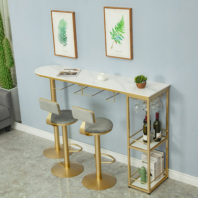 Glam Gold Iron Bar Table Faux Marble White Top Specialty 41.3"H Bistro Table Clearhalo 'Bar Furniture' 'Bar Tables' 'bar_tables' 'furn' 'furn_bar_tables' 'Furniture' 'furniture_bar_tables' 'Kitchen & Dining Furniture' 4416598