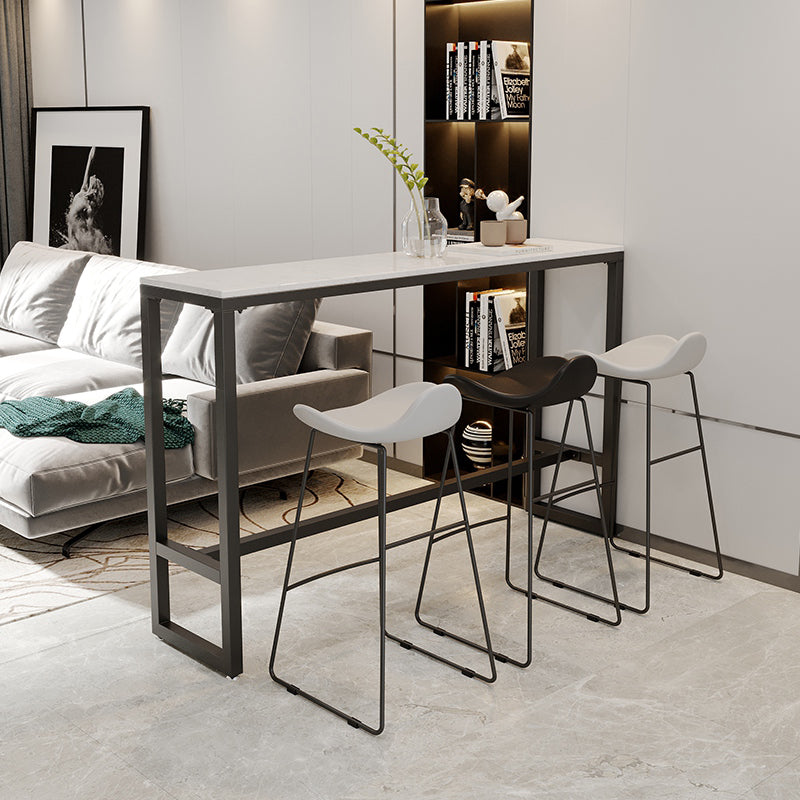 Industrial Black Iron Bar Table Marble Rectangle Top 41.3"H Bistro Table, Only Table 78.7"L x 15.7"W x 41.3"H White Without Chairs Clearhalo 'Bar Furniture' 'Bar Tables' 'bar_tables' 'furn' 'furn_bar_tables' 'Furniture' 'furniture_bar_tables' 'Kitchen & Dining Furniture' 4416610