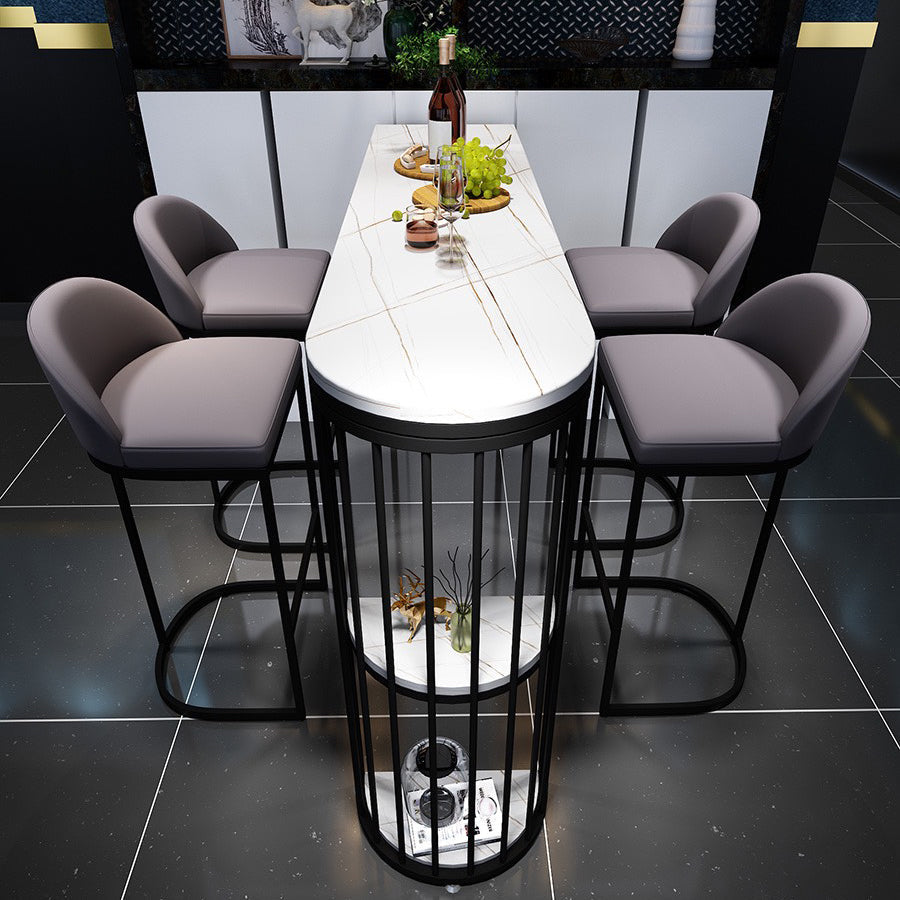 Industrial Black Iron Bar Table Faux Marble White Top 41.3"H Bistro Table with Storage Clearhalo 'Bar Furniture' 'Bar Tables' 'bar_tables' 'furn' 'furn_bar_tables' 'Furniture' 'furniture_bar_tables' 'Kitchen & Dining Furniture' 4416632