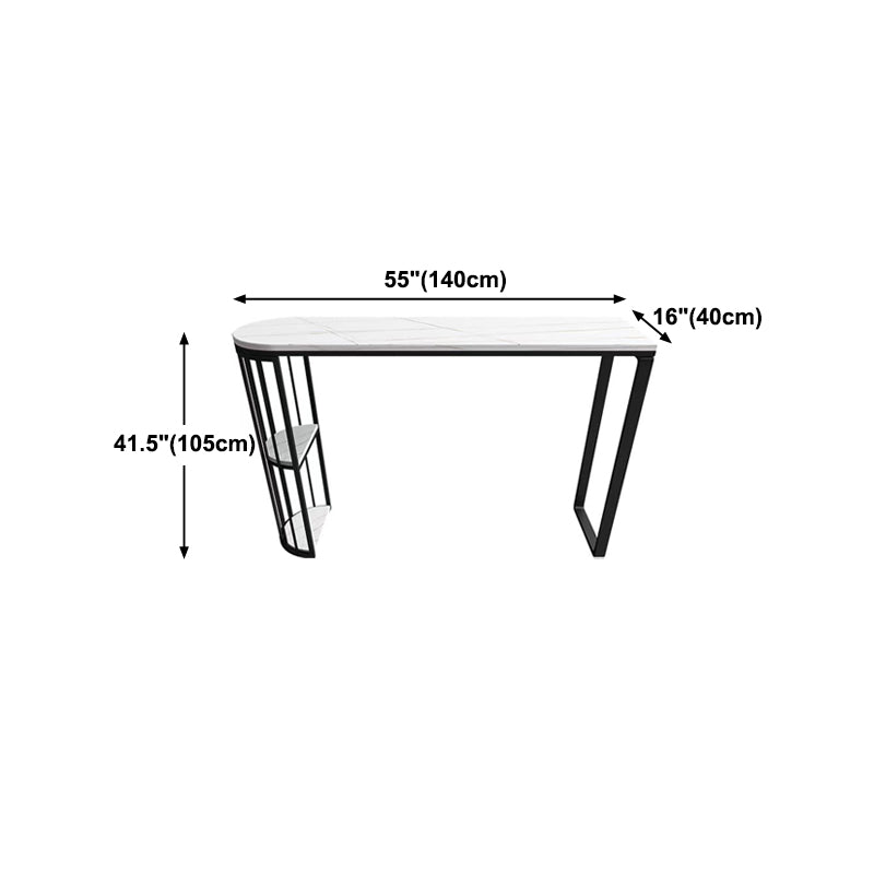 Industrial Black Iron Bar Table Faux Marble White Top 41.3"H Bistro Table with Storage Clearhalo 'Bar Furniture' 'Bar Tables' 'bar_tables' 'furn' 'furn_bar_tables' 'Furniture' 'furniture_bar_tables' 'Kitchen & Dining Furniture' 4416635