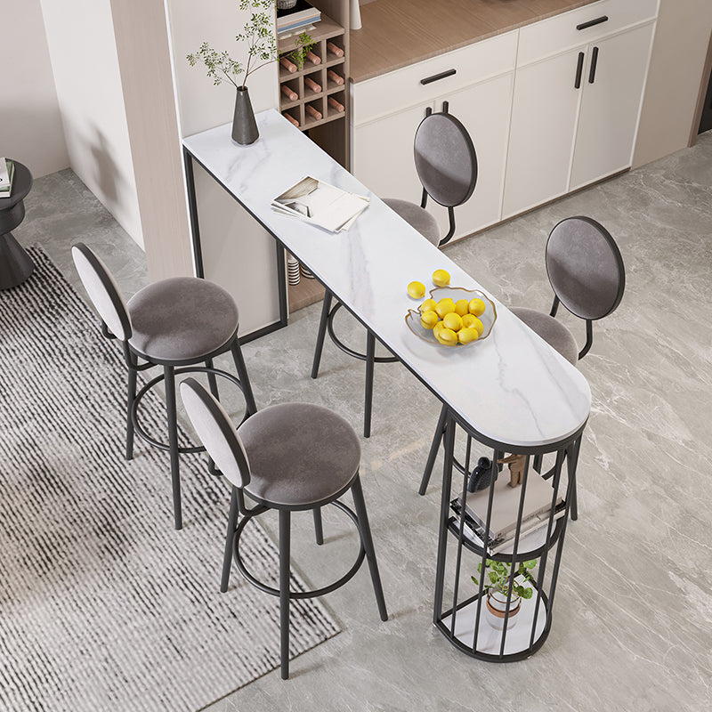 Industrial Black Iron Bar Table Marble White Top Specialty 41.3"H Bistro Table 70.9"L x 15.7"W x 41.3"H Without Chairs Clearhalo 'Bar Furniture' 'Bar Tables' 'bar_tables' 'furn' 'furn_bar_tables' 'Furniture' 'furniture_bar_tables' 'Kitchen & Dining Furniture' 4416640