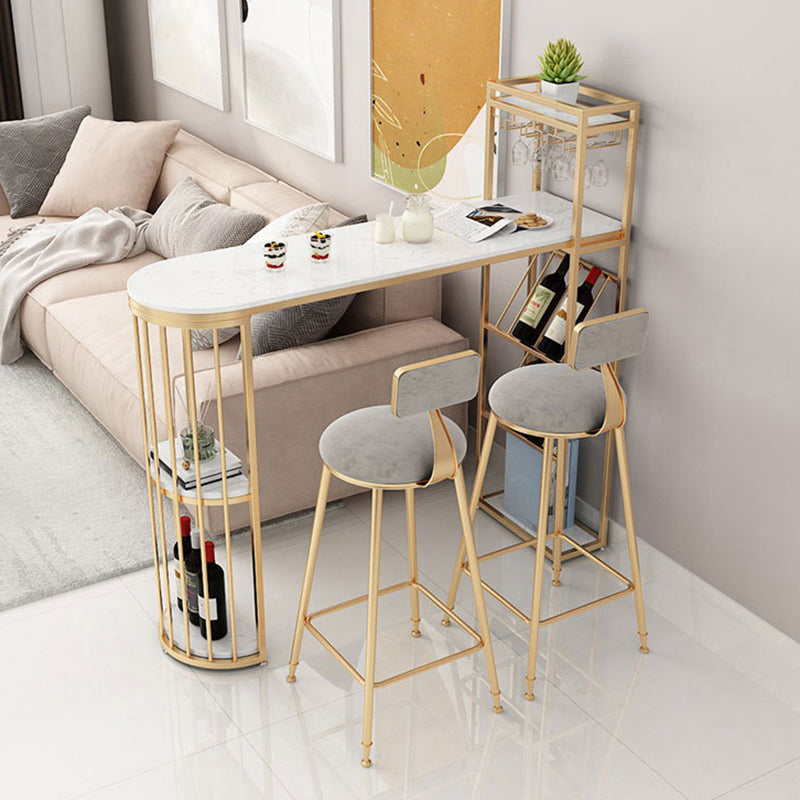 Glam Wine Rack Pub Height Dining Table Double Pedestal Cafe and Break-room Bar Table Clearhalo 'Bar Furniture' 'Bar Tables' 'bar_tables' 'furn' 'furn_bar_tables' 'Furniture' 'furniture_bar_tables' 'Kitchen & Dining Furniture' 4416674