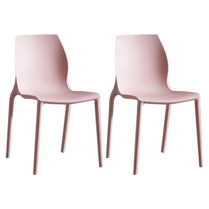 Modern Plastic Indoor-Outdoor Dining Chairs Solid Back Side Chair Pinkish Red Set of 2 Clearhalo ' kitchen&dining_furn' 'Dining Chairs' 'Dining Tables & Seating' 'dining_chair' 'Furniture' 'furniture_dining_chair' 'Kitchen & Dining Furniture' 'kitchen' 4421259