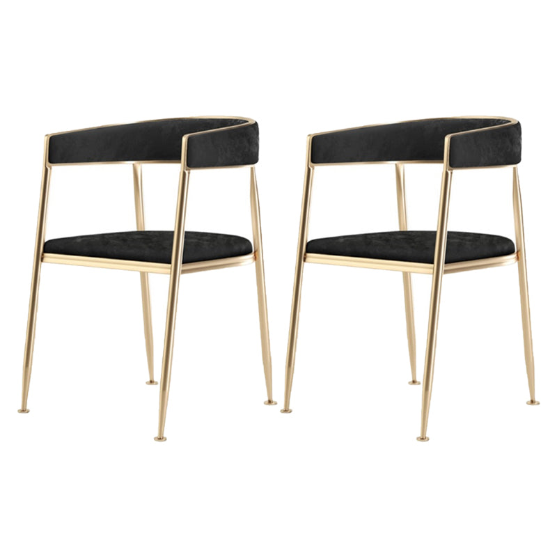 Glam Metal Dining Room Chairs Open Back Upholstered Arm Chair Black Fabric 2 Piece Set Clearhalo ' kitchen&dining_furn' 'Dining Chairs' 'Dining Tables & Seating' 'dining_chair' 'furn' 'furn_dining_chair' 'Furniture' 'furniture_dining_chair' 'Kitchen & Dining Furniture' 'kitchen' 4421268