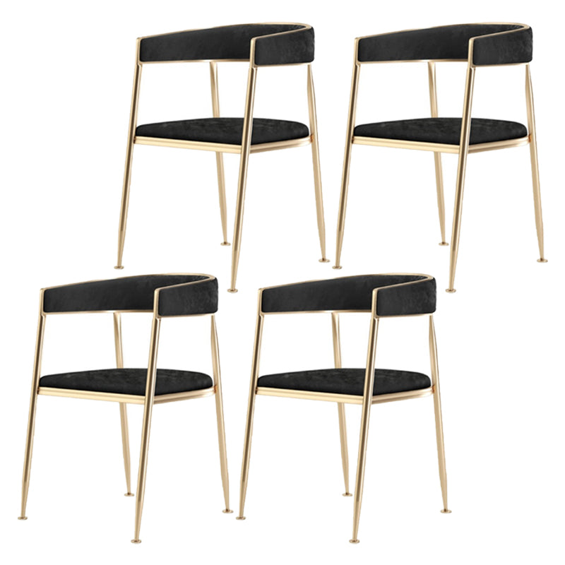 Glam Metal Dining Room Chairs Open Back Upholstered Arm Chair Black Fabric 4 Piece Set Clearhalo ' kitchen&dining_furn' 'Dining Chairs' 'Dining Tables & Seating' 'dining_chair' 'furn' 'furn_dining_chair' 'Furniture' 'furniture_dining_chair' 'Kitchen & Dining Furniture' 'kitchen' 4421270