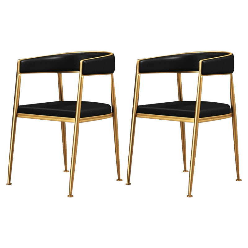 Glam Metal Dining Room Chairs Open Back Upholstered Arm Chair Black Leather 2 Piece Set Clearhalo ' kitchen&dining_furn' 'Dining Chairs' 'Dining Tables & Seating' 'dining_chair' 'furn' 'furn_dining_chair' 'Furniture' 'furniture_dining_chair' 'Kitchen & Dining Furniture' 'kitchen' 4421274