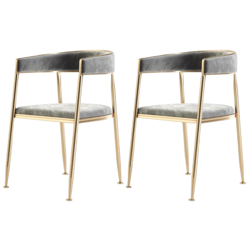 Glam Metal Dining Room Chairs Open Back Upholstered Arm Chair Grey Fabric 2 Piece Set Clearhalo ' kitchen&dining_furn' 'Dining Chairs' 'Dining Tables & Seating' 'dining_chair' 'furn' 'furn_dining_chair' 'Furniture' 'furniture_dining_chair' 'Kitchen & Dining Furniture' 'kitchen' 4421280