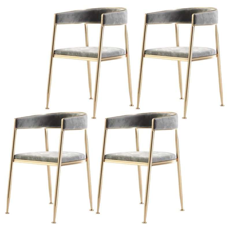 Glam Metal Dining Room Chairs Open Back Upholstered Arm Chair Grey Fabric 4 Piece Set Clearhalo ' kitchen&dining_furn' 'Dining Chairs' 'Dining Tables & Seating' 'dining_chair' 'furn' 'furn_dining_chair' 'Furniture' 'furniture_dining_chair' 'Kitchen & Dining Furniture' 'kitchen' 4421282