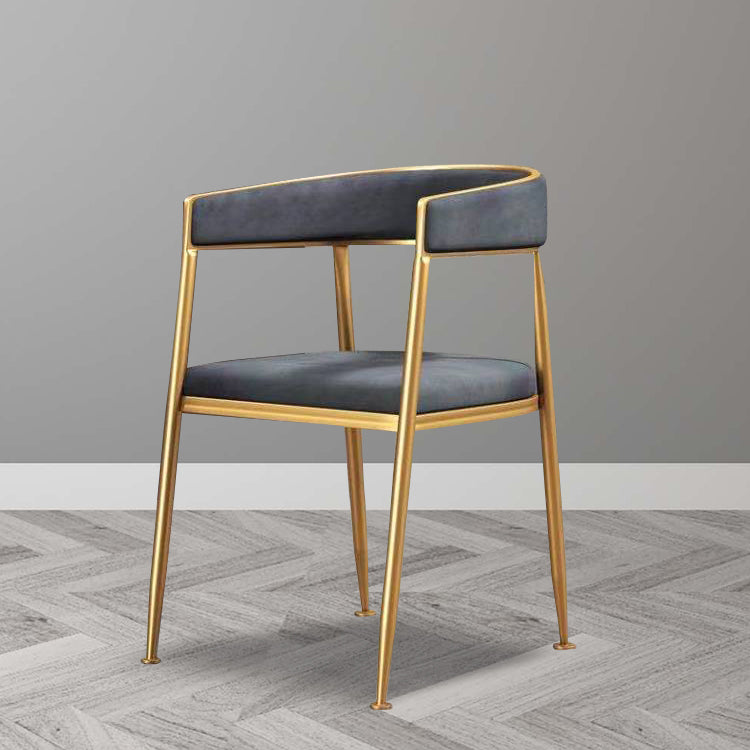 Glam Metal Dining Room Chairs Open Back Upholstered Arm Chair Grey Leather 1 Piece Clearhalo ' kitchen&dining_furn' 'Dining Chairs' 'Dining Tables & Seating' 'dining_chair' 'furn' 'furn_dining_chair' 'Furniture' 'furniture_dining_chair' 'Kitchen & Dining Furniture' 'kitchen' 4421283