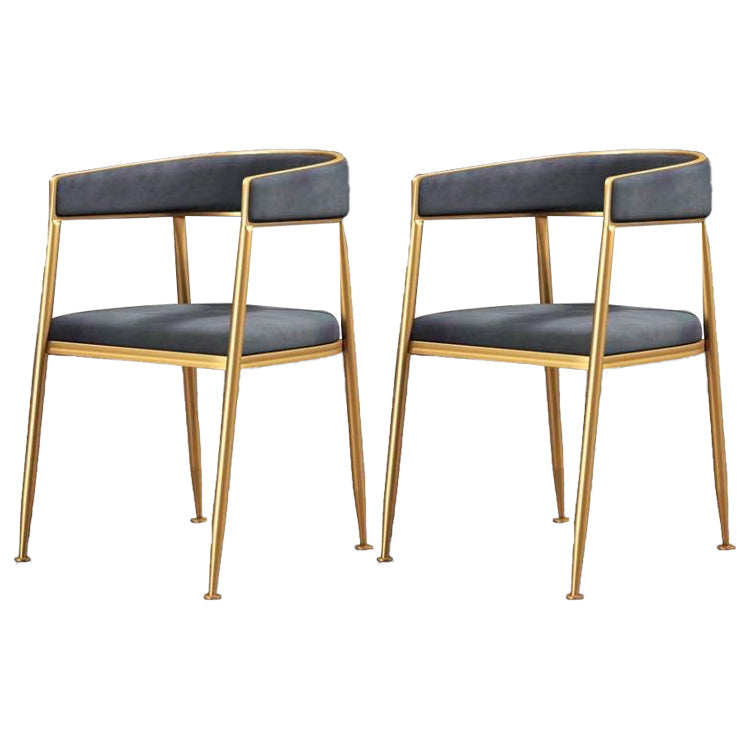 Glam Metal Dining Room Chairs Open Back Upholstered Arm Chair Grey Leather 2 Piece Set Clearhalo ' kitchen&dining_furn' 'Dining Chairs' 'Dining Tables & Seating' 'dining_chair' 'furn' 'furn_dining_chair' 'Furniture' 'furniture_dining_chair' 'Kitchen & Dining Furniture' 'kitchen' 4421284