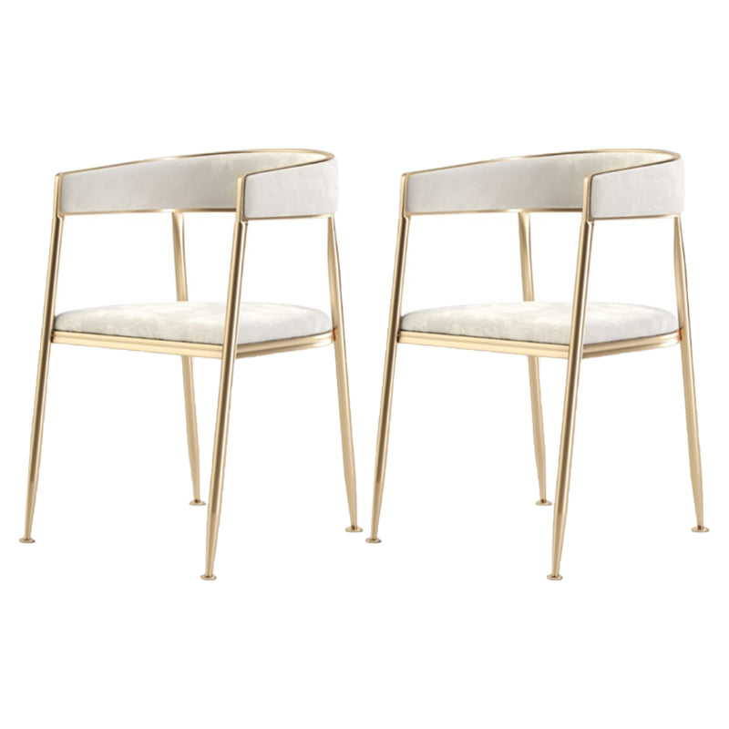 Glam Metal Dining Room Chairs Open Back Upholstered Arm Chair White Fabric 2 Piece Set Clearhalo ' kitchen&dining_furn' 'Dining Chairs' 'Dining Tables & Seating' 'dining_chair' 'furn' 'furn_dining_chair' 'Furniture' 'furniture_dining_chair' 'Kitchen & Dining Furniture' 'kitchen' 4421287