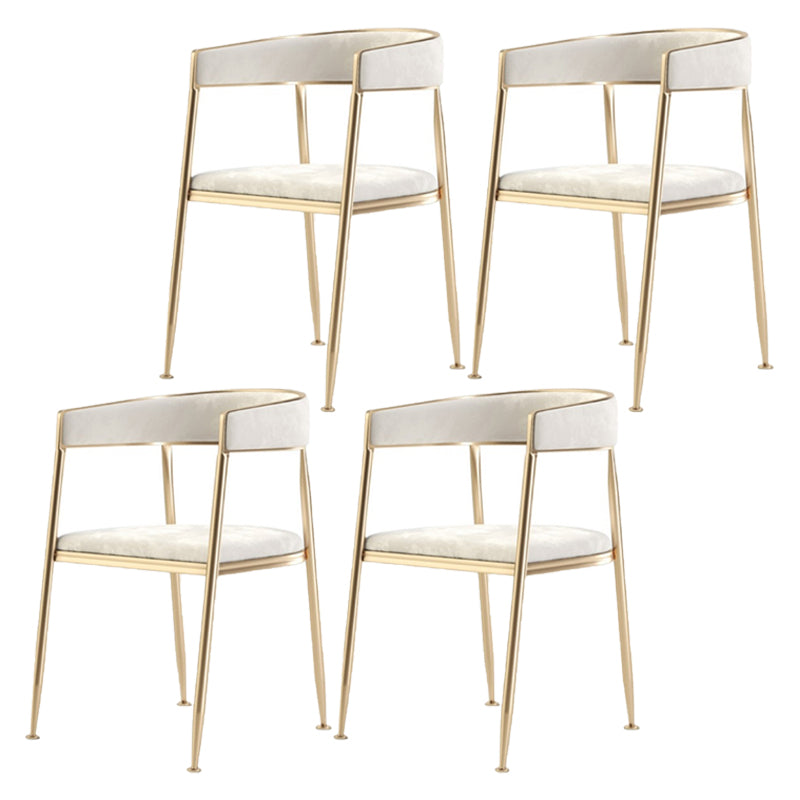 Glam Metal Dining Room Chairs Open Back Upholstered Arm Chair White Fabric 4 Piece Set Clearhalo ' kitchen&dining_furn' 'Dining Chairs' 'Dining Tables & Seating' 'dining_chair' 'furn' 'furn_dining_chair' 'Furniture' 'furniture_dining_chair' 'Kitchen & Dining Furniture' 'kitchen' 4421288