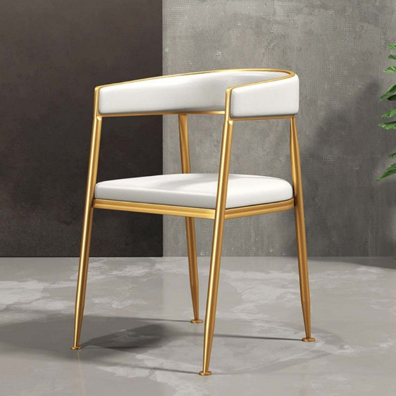 Glam Metal Dining Room Chairs Open Back Upholstered Arm Chair White Leather 1 Piece Clearhalo ' kitchen&dining_furn' 'Dining Chairs' 'Dining Tables & Seating' 'dining_chair' 'furn' 'furn_dining_chair' 'Furniture' 'furniture_dining_chair' 'Kitchen & Dining Furniture' 'kitchen' 4421289