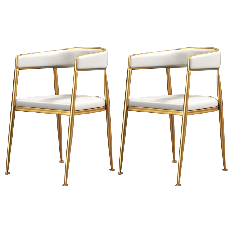 Glam Metal Dining Room Chairs Open Back Upholstered Arm Chair White Leather 2 Piece Set Clearhalo ' kitchen&dining_furn' 'Dining Chairs' 'Dining Tables & Seating' 'dining_chair' 'furn' 'furn_dining_chair' 'Furniture' 'furniture_dining_chair' 'Kitchen & Dining Furniture' 'kitchen' 4421290