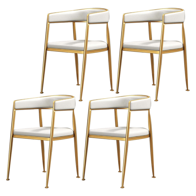 Glam Metal Dining Room Chairs Open Back Upholstered Arm Chair White Leather 4 Piece Set Clearhalo ' kitchen&dining_furn' 'Dining Chairs' 'Dining Tables & Seating' 'dining_chair' 'furn' 'furn_dining_chair' 'Furniture' 'furniture_dining_chair' 'Kitchen & Dining Furniture' 'kitchen' 4421291
