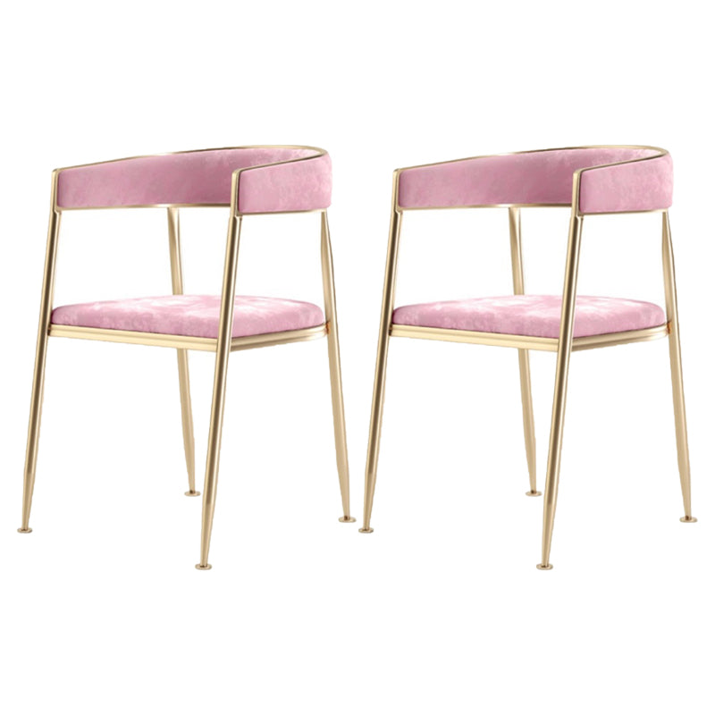 Glam Metal Dining Room Chairs Open Back Upholstered Arm Chair Pink Fabric 2 Piece Set Clearhalo ' kitchen&dining_furn' 'Dining Chairs' 'Dining Tables & Seating' 'dining_chair' 'furn' 'furn_dining_chair' 'Furniture' 'furniture_dining_chair' 'Kitchen & Dining Furniture' 'kitchen' 4421293