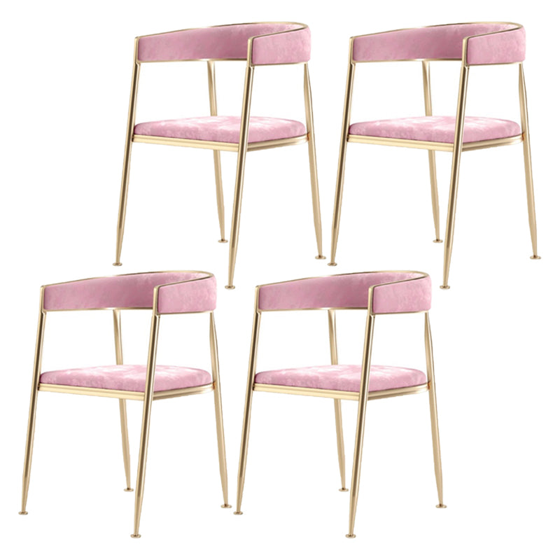 Glam Metal Dining Room Chairs Open Back Upholstered Arm Chair Pink Fabric 4 Piece Set Clearhalo ' kitchen&dining_furn' 'Dining Chairs' 'Dining Tables & Seating' 'dining_chair' 'furn' 'furn_dining_chair' 'Furniture' 'furniture_dining_chair' 'Kitchen & Dining Furniture' 'kitchen' 4421294