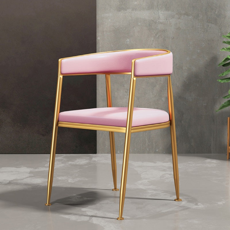 Glam Metal Dining Room Chairs Open Back Upholstered Arm Chair Pink Leather 1 Piece Clearhalo ' kitchen&dining_furn' 'Dining Chairs' 'Dining Tables & Seating' 'dining_chair' 'furn' 'furn_dining_chair' 'Furniture' 'furniture_dining_chair' 'Kitchen & Dining Furniture' 'kitchen' 4421295