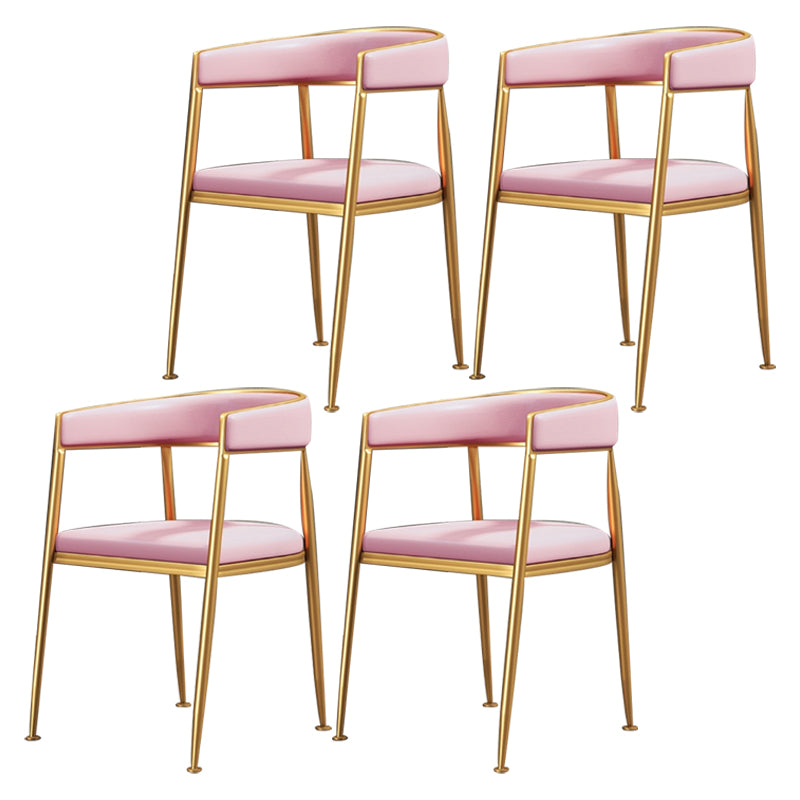 Glam Metal Dining Room Chairs Open Back Upholstered Arm Chair Pink Leather 4 Piece Set Clearhalo ' kitchen&dining_furn' 'Dining Chairs' 'Dining Tables & Seating' 'dining_chair' 'furn' 'furn_dining_chair' 'Furniture' 'furniture_dining_chair' 'Kitchen & Dining Furniture' 'kitchen' 4421297
