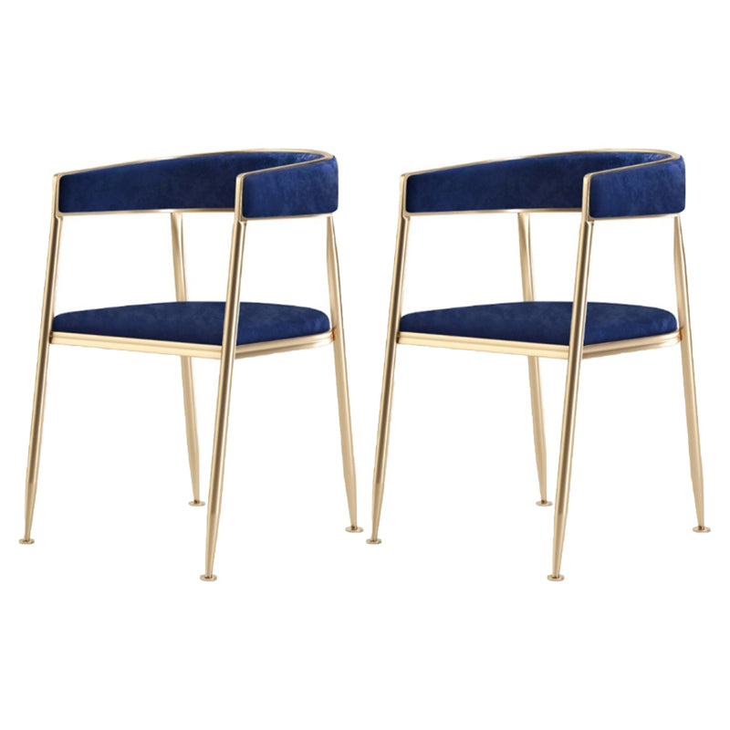 Glam Metal Dining Room Chairs Open Back Upholstered Arm Chair Blue Fabric 2 Piece Set Clearhalo ' kitchen&dining_furn' 'Dining Chairs' 'Dining Tables & Seating' 'dining_chair' 'furn' 'furn_dining_chair' 'Furniture' 'furniture_dining_chair' 'Kitchen & Dining Furniture' 'kitchen' 4421299