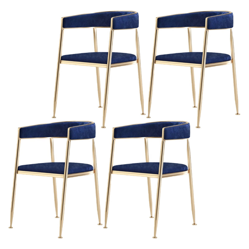 Glam Metal Dining Room Chairs Open Back Upholstered Arm Chair Blue Fabric 4 Piece Set Clearhalo ' kitchen&dining_furn' 'Dining Chairs' 'Dining Tables & Seating' 'dining_chair' 'furn' 'furn_dining_chair' 'Furniture' 'furniture_dining_chair' 'Kitchen & Dining Furniture' 'kitchen' 4421300