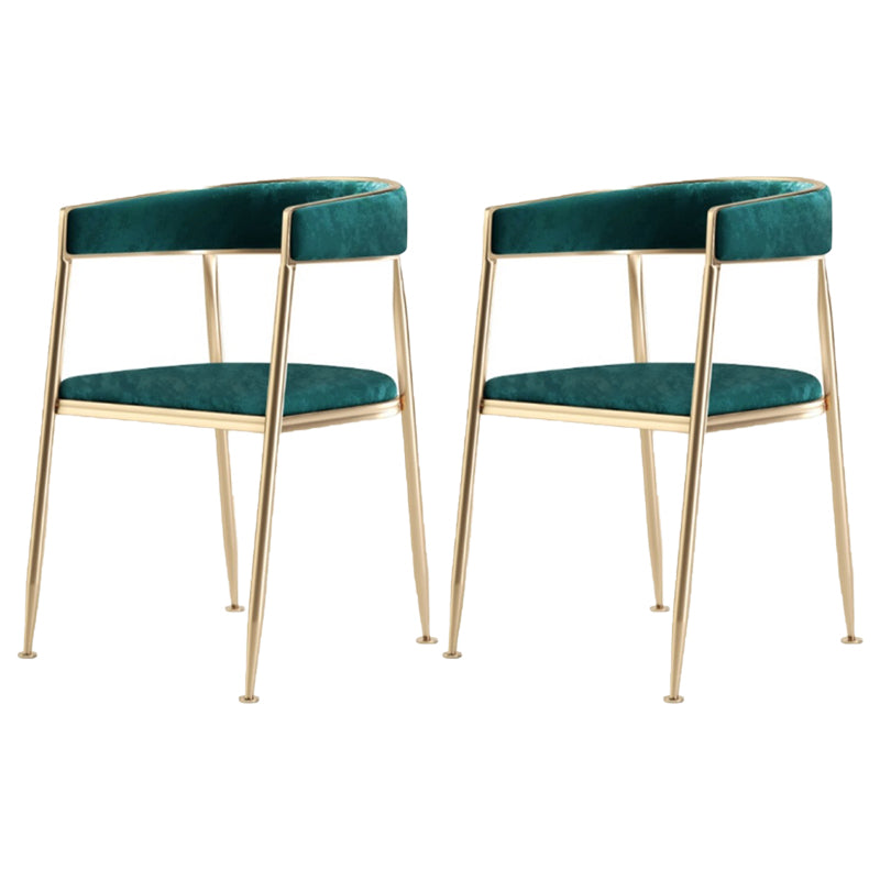 Glam Metal Dining Room Chairs Open Back Upholstered Arm Chair Green Fabric 2 Piece Set Clearhalo ' kitchen&dining_furn' 'Dining Chairs' 'Dining Tables & Seating' 'dining_chair' 'furn' 'furn_dining_chair' 'Furniture' 'furniture_dining_chair' 'Kitchen & Dining Furniture' 'kitchen' 4421302