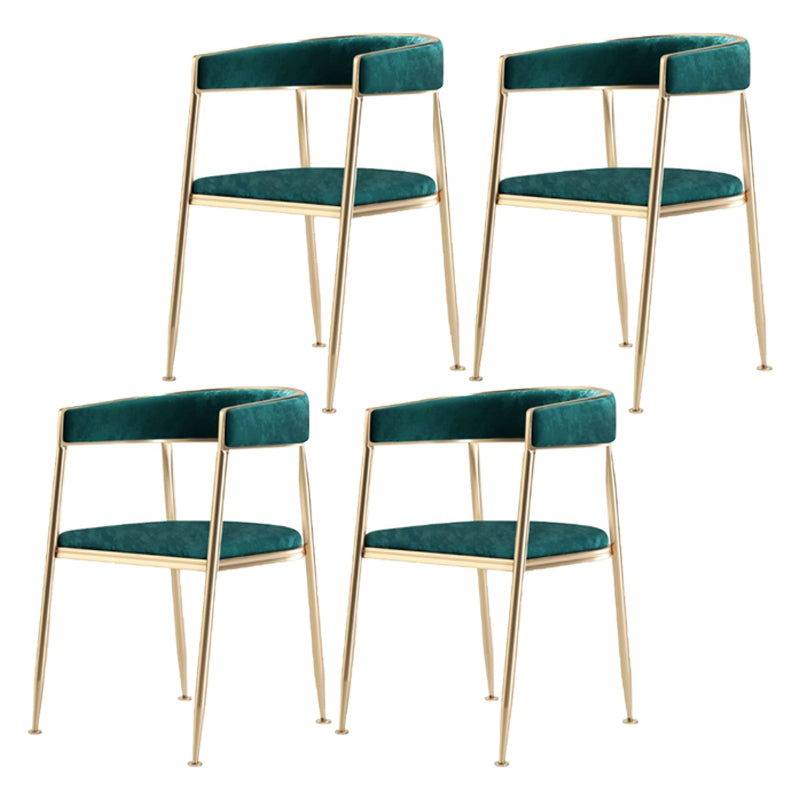 Glam Metal Dining Room Chairs Open Back Upholstered Arm Chair Green Fabric 4 Piece Set Clearhalo ' kitchen&dining_furn' 'Dining Chairs' 'Dining Tables & Seating' 'dining_chair' 'furn' 'furn_dining_chair' 'Furniture' 'furniture_dining_chair' 'Kitchen & Dining Furniture' 'kitchen' 4421303