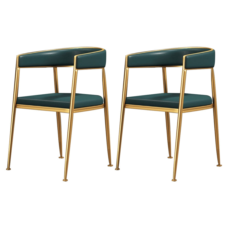 Glam Metal Dining Room Chairs Open Back Upholstered Arm Chair Green Leather 2 Piece Set Clearhalo ' kitchen&dining_furn' 'Dining Chairs' 'Dining Tables & Seating' 'dining_chair' 'furn' 'furn_dining_chair' 'Furniture' 'furniture_dining_chair' 'Kitchen & Dining Furniture' 'kitchen' 4421305