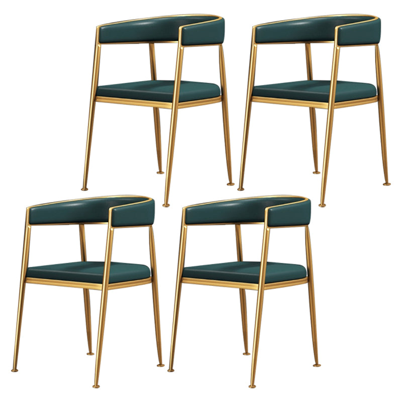 Glam Metal Dining Room Chairs Open Back Upholstered Arm Chair Green Leather 4 Piece Set Clearhalo ' kitchen&dining_furn' 'Dining Chairs' 'Dining Tables & Seating' 'dining_chair' 'furn' 'furn_dining_chair' 'Furniture' 'furniture_dining_chair' 'Kitchen & Dining Furniture' 'kitchen' 4421306