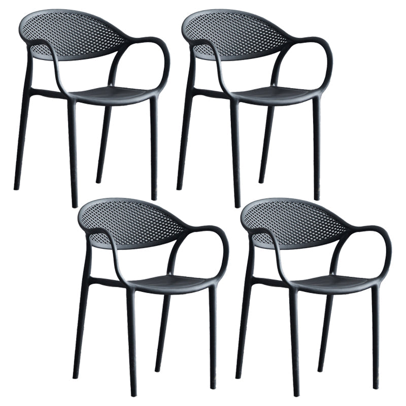 Plastic Modern Indoor-Outdoor Dining Chairs Solid Back Arm Chair Black Set of 4 Clearhalo ' kitchen&dining_furn' 'Dining Chairs' 'Dining Tables & Seating' 'dining_chair' 'Furniture' 'furniture_dining_chair' 'Kitchen & Dining Furniture' 'kitchen' 4421384