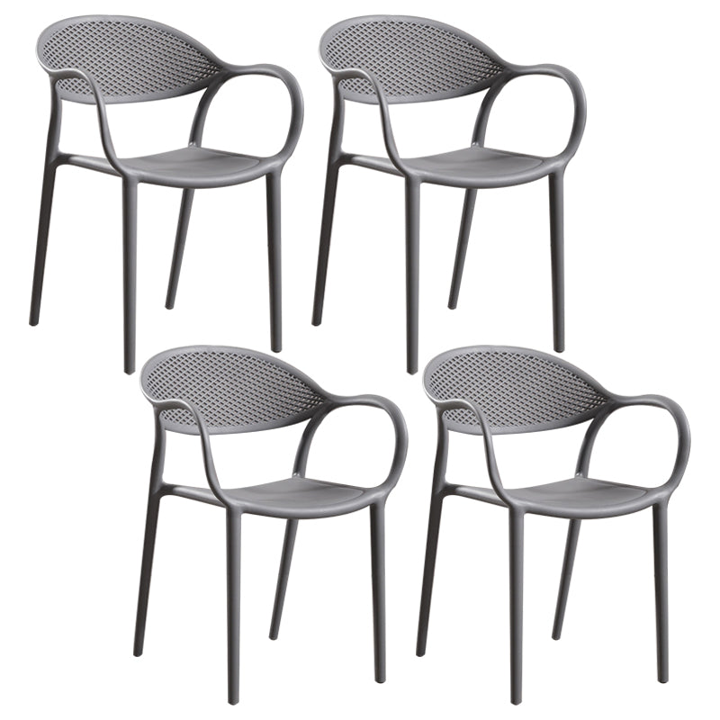 Plastic Modern Indoor-Outdoor Dining Chairs Solid Back Arm Chair Grey Set of 4 Clearhalo ' kitchen&dining_furn' 'Dining Chairs' 'Dining Tables & Seating' 'dining_chair' 'Furniture' 'furniture_dining_chair' 'Kitchen & Dining Furniture' 'kitchen' 4421386
