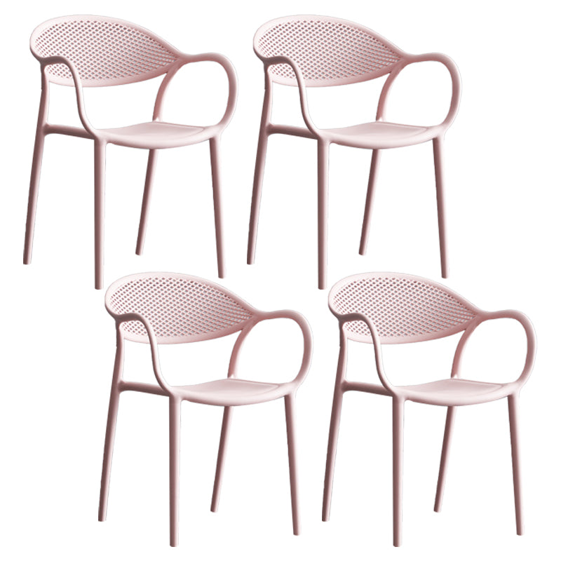 Plastic Modern Indoor-Outdoor Dining Chairs Solid Back Arm Chair Pink Set of 4 Clearhalo ' kitchen&dining_furn' 'Dining Chairs' 'Dining Tables & Seating' 'dining_chair' 'Furniture' 'furniture_dining_chair' 'Kitchen & Dining Furniture' 'kitchen' 4421390