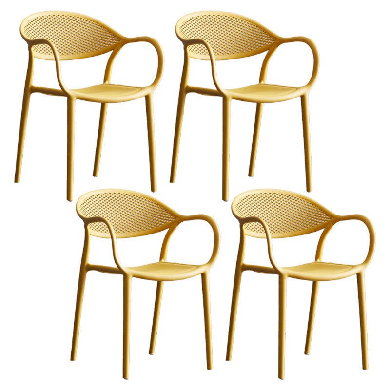 Plastic Modern Indoor-Outdoor Dining Chairs Solid Back Arm Chair Yellow Set of 4 Clearhalo ' kitchen&dining_furn' 'Dining Chairs' 'Dining Tables & Seating' 'dining_chair' 'Furniture' 'furniture_dining_chair' 'Kitchen & Dining Furniture' 'kitchen' 4421391
