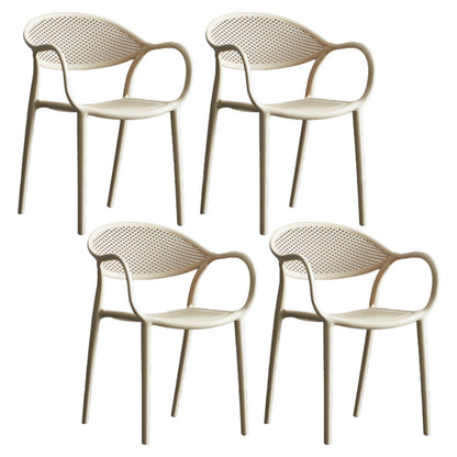 Plastic Modern Indoor-Outdoor Dining Chairs Solid Back Arm Chair Camel Set of 4 Clearhalo ' kitchen&dining_furn' 'Dining Chairs' 'Dining Tables & Seating' 'dining_chair' 'Furniture' 'furniture_dining_chair' 'Kitchen & Dining Furniture' 'kitchen' 4421397