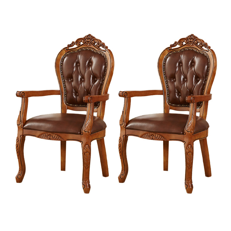 Traditional Dining Chairs Arm Side Chair for Kitchen with Wooden Legs Brown 2 Piece Set Clearhalo ' kitchen&dining_furn' 'Dining Chairs' 'Dining Tables & Seating' 'dining_chair' 'furn' 'furn_dining_chair' 'Furniture' 'furniture_dining_chair' 'Kitchen & Dining Furniture' 'kitchen' 4421463