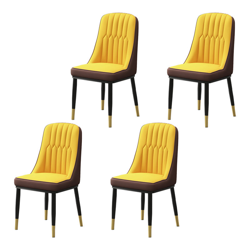 Home Scandinavian Side Chair Metal Upholstered Parsons Dining Room Chair Coffee-Yellow 4 Piece Set Brass Gold Clearhalo ' kitchen&dining_furn' 'Dining Chairs' 'Dining Tables & Seating' 'dining_chair' 'furn' 'furn_dining_chair' 'Furniture' 'furniture_dining_chair' 'Kitchen & Dining Furniture' 'kitchen' 4421496
