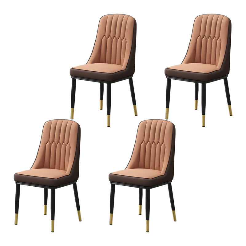 Home Scandinavian Side Chair Metal Upholstered Parsons Dining Room Chair Brown 4 Piece Set Brass Gold Clearhalo ' kitchen&dining_furn' 'Dining Chairs' 'Dining Tables & Seating' 'dining_chair' 'furn' 'furn_dining_chair' 'Furniture' 'furniture_dining_chair' 'Kitchen & Dining Furniture' 'kitchen' 4421497
