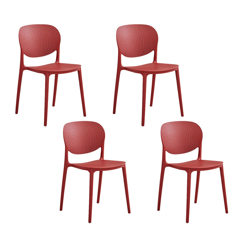 Plastic Modern Indoor-Outdoor Side Chair Home Open Back Dining Side Chair Red 4 Piece Set Clearhalo ' kitchen&dining_furn' 'Dining Chairs' 'Dining Tables & Seating' 'dining_chair' 'furn' 'furn_dining_chair' 'Furniture' 'furniture_dining_chair' 'Kitchen & Dining Furniture' 'kitchen' 4421538