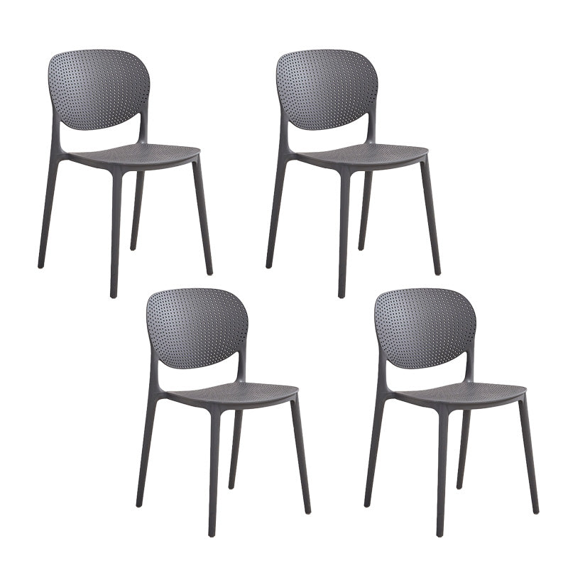 Plastic Modern Indoor-Outdoor Side Chair Home Open Back Dining Side Chair Dark Gray 4 Piece Set Clearhalo ' kitchen&dining_furn' 'Dining Chairs' 'Dining Tables & Seating' 'dining_chair' 'furn' 'furn_dining_chair' 'Furniture' 'furniture_dining_chair' 'Kitchen & Dining Furniture' 'kitchen' 4421553