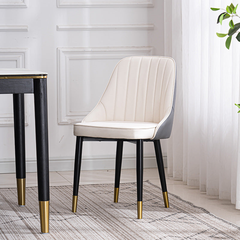 Scandinavian Indoor Side Chair Metal Upholstered Parsons Dining Room Chair White-Gray 1 Piece Brass Gold Clearhalo ' kitchen&dining_furn' 'Dining Chairs' 'Dining Tables & Seating' 'dining_chair' 'furn' 'furn_dining_chair' 'Furniture' 'furniture_dining_chair' 'Kitchen & Dining Furniture' 'kitchen' 4421610