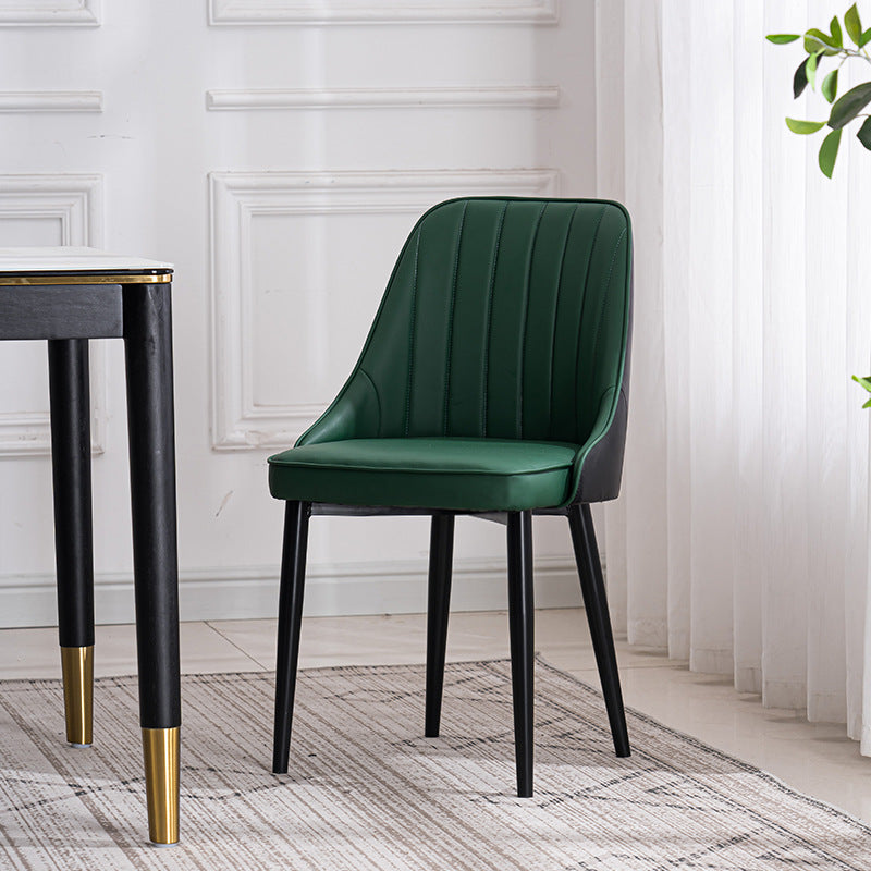 Scandinavian Indoor Side Chair Metal Upholstered Parsons Dining Room Chair Green-Black 1 Piece Black Clearhalo ' kitchen&dining_furn' 'Dining Chairs' 'Dining Tables & Seating' 'dining_chair' 'furn' 'furn_dining_chair' 'Furniture' 'furniture_dining_chair' 'Kitchen & Dining Furniture' 'kitchen' 4421616