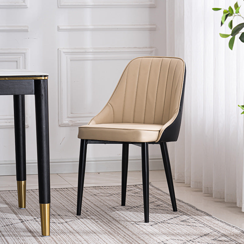Scandinavian Indoor Side Chair Metal Upholstered Parsons Dining Room Chair Khaki-Black 1 Piece Black Clearhalo ' kitchen&dining_furn' 'Dining Chairs' 'Dining Tables & Seating' 'dining_chair' 'furn' 'furn_dining_chair' 'Furniture' 'furniture_dining_chair' 'Kitchen & Dining Furniture' 'kitchen' 4421619