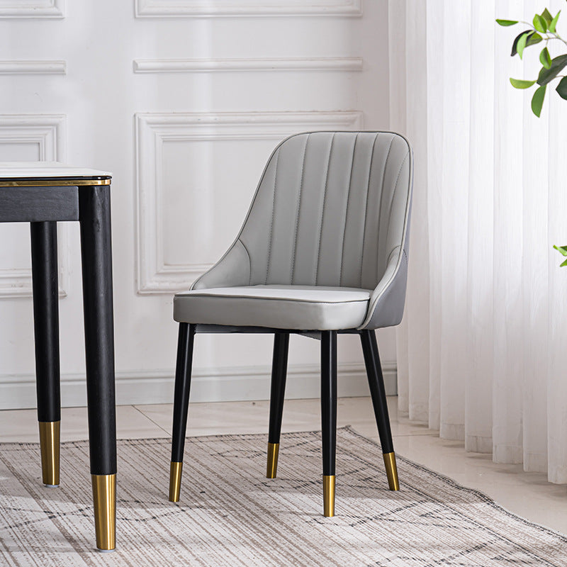 Scandinavian Indoor Side Chair Metal Upholstered Parsons Dining Room Chair Grey 1 Piece Brass Gold Clearhalo ' kitchen&dining_furn' 'Dining Chairs' 'Dining Tables & Seating' 'dining_chair' 'furn' 'furn_dining_chair' 'Furniture' 'furniture_dining_chair' 'Kitchen & Dining Furniture' 'kitchen' 4421622