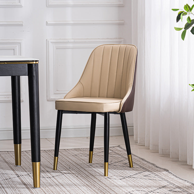Scandinavian Indoor Side Chair Metal Upholstered Parsons Dining Room Chair Khaki 1 Piece Brass Gold Clearhalo ' kitchen&dining_furn' 'Dining Chairs' 'Dining Tables & Seating' 'dining_chair' 'furn' 'furn_dining_chair' 'Furniture' 'furniture_dining_chair' 'Kitchen & Dining Furniture' 'kitchen' 4421625