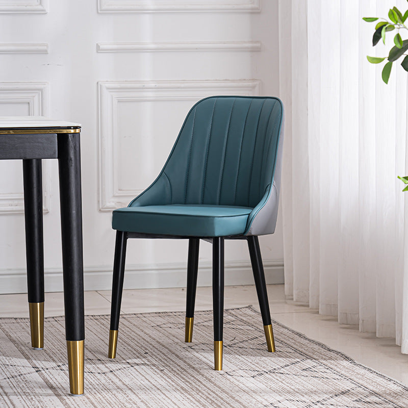 Scandinavian Indoor Side Chair Metal Upholstered Parsons Dining Room Chair Dark Blue-Gray 1 Piece Brass Gold Clearhalo ' kitchen&dining_furn' 'Dining Chairs' 'Dining Tables & Seating' 'dining_chair' 'furn' 'furn_dining_chair' 'Furniture' 'furniture_dining_chair' 'Kitchen & Dining Furniture' 'kitchen' 4421631