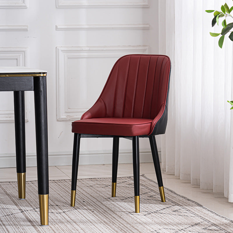 Scandinavian Indoor Side Chair Metal Upholstered Parsons Dining Room Chair Burgundy-Black 1 Piece Brass Gold Clearhalo ' kitchen&dining_furn' 'Dining Chairs' 'Dining Tables & Seating' 'dining_chair' 'furn' 'furn_dining_chair' 'Furniture' 'furniture_dining_chair' 'Kitchen & Dining Furniture' 'kitchen' 4421634