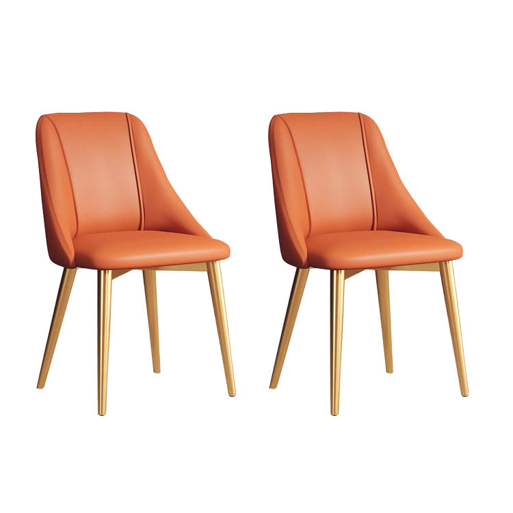 Nordic Style Leather Dining Chair Armless Metal Dining Room Chairs for Home Use Light Orange 2 Piece Set Clearhalo ' kitchen&dining_furn' 'Dining Chairs' 'Dining Tables & Seating' 'dining_chair' 'furn' 'furn_dining_chair' 'Furniture' 'furniture_dining_chair' 'Kitchen & Dining Furniture' 'kitchen' 4421748